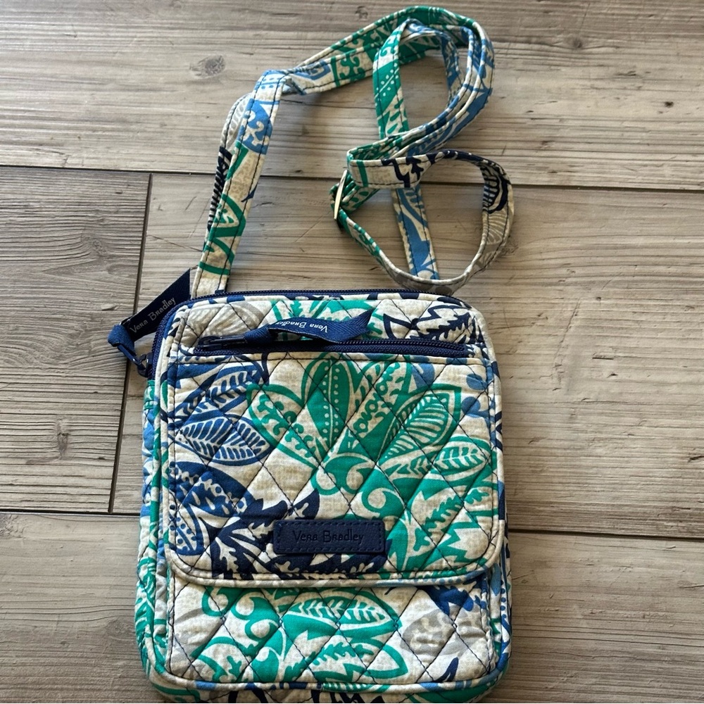 Vera Bradley Blue and Green Quilted Crossbody Bag Santiago Mini Hipster